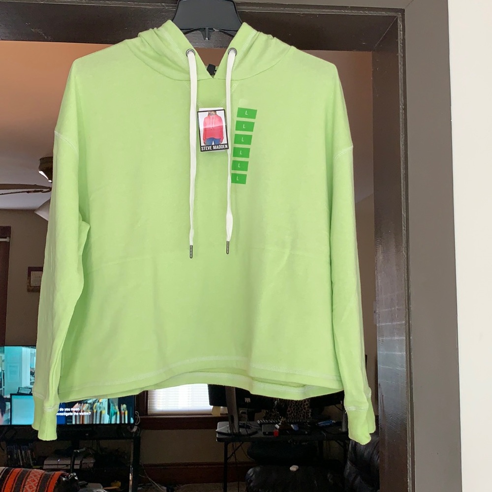 Steve Madden Womens Crop Hoodie Size L Neon Yellow Green